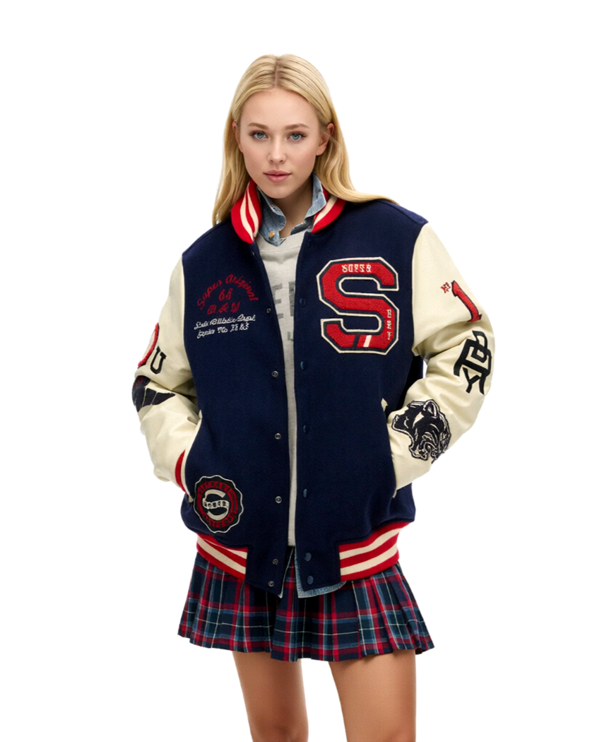 Superdry Retro College Varsity Bomberjacke Panthers Herren Gr.M Damen 40/42