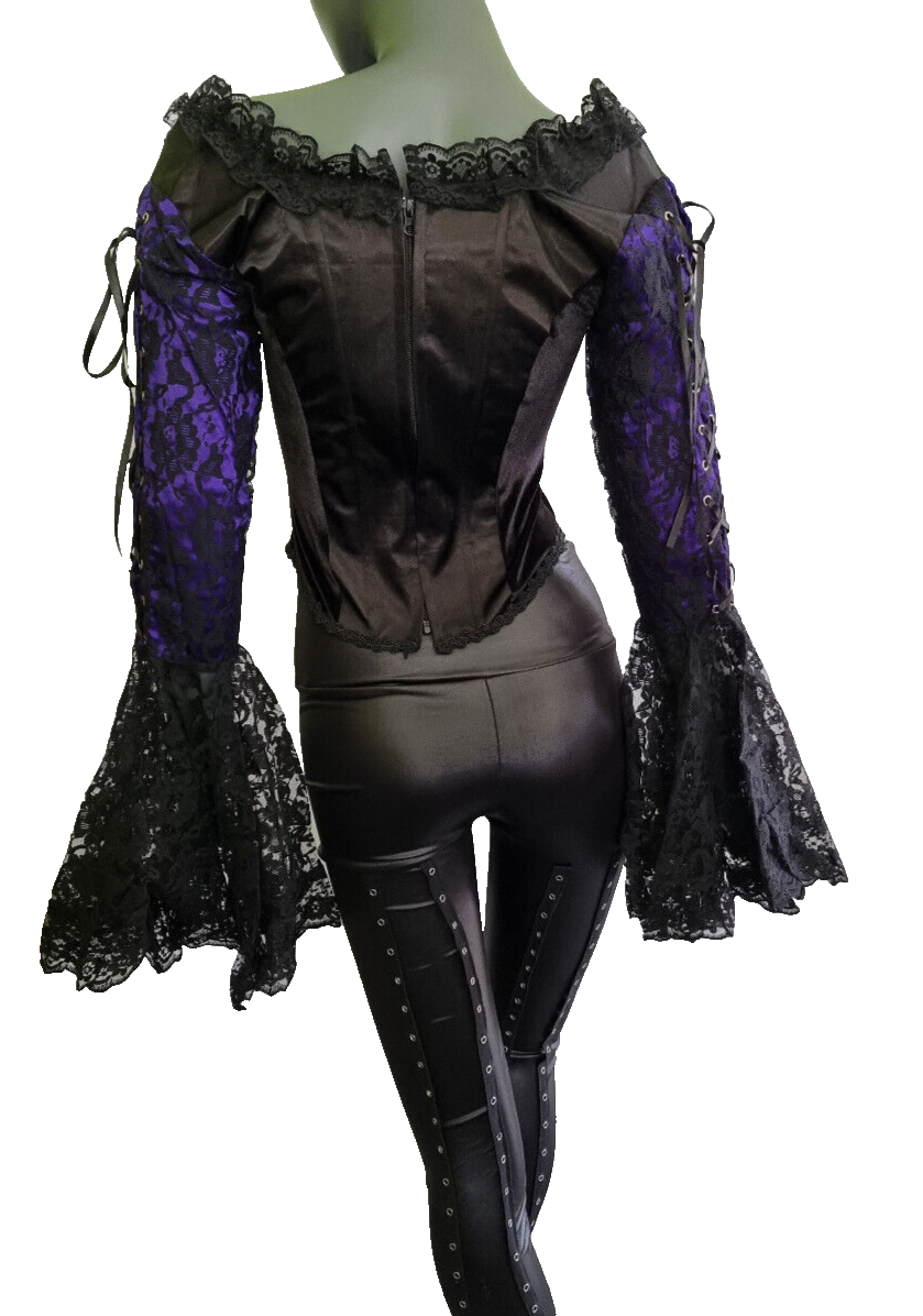 Samt Carmenbluse Mieder Spitze viktorian Barock Gothic Punk Corsagenbluse 34/36