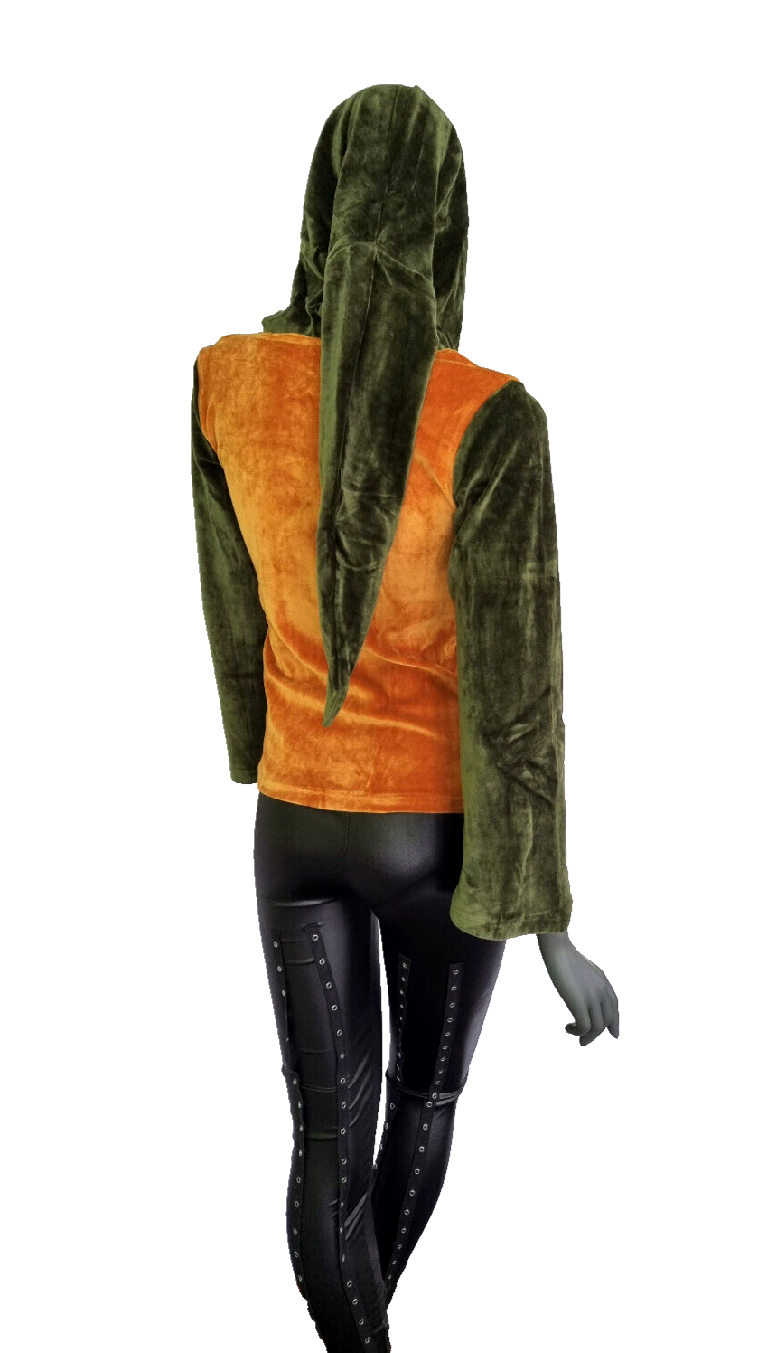 Gugel Nickisweater Vintage Look Mittelalter Gothic Pixie Larp oliv-oran Gr.34/36