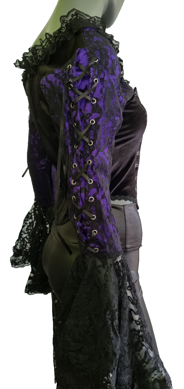 Samt Carmenbluse Mieder Spitze viktorian Barock Gothic Punk Corsagenbluse 34/36