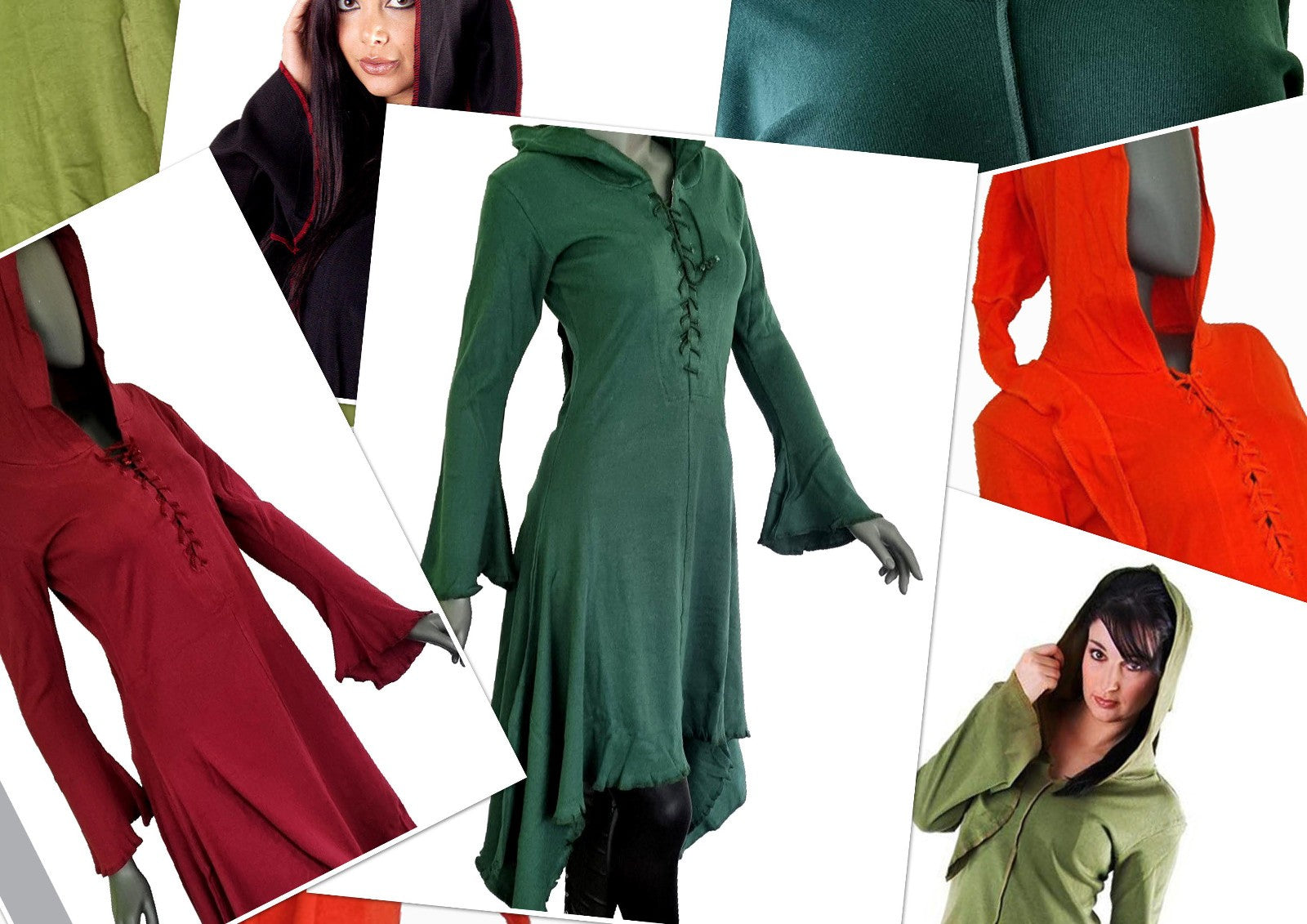 Gugel ZipfelKleid Medieval Gothic Ethno Hippie Witch Pixie Gr.S/M, L/XL