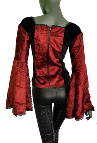 Gothic Samt-Bluse bordeaux Pentagramm Witch Dark role-playing Gr.34-38