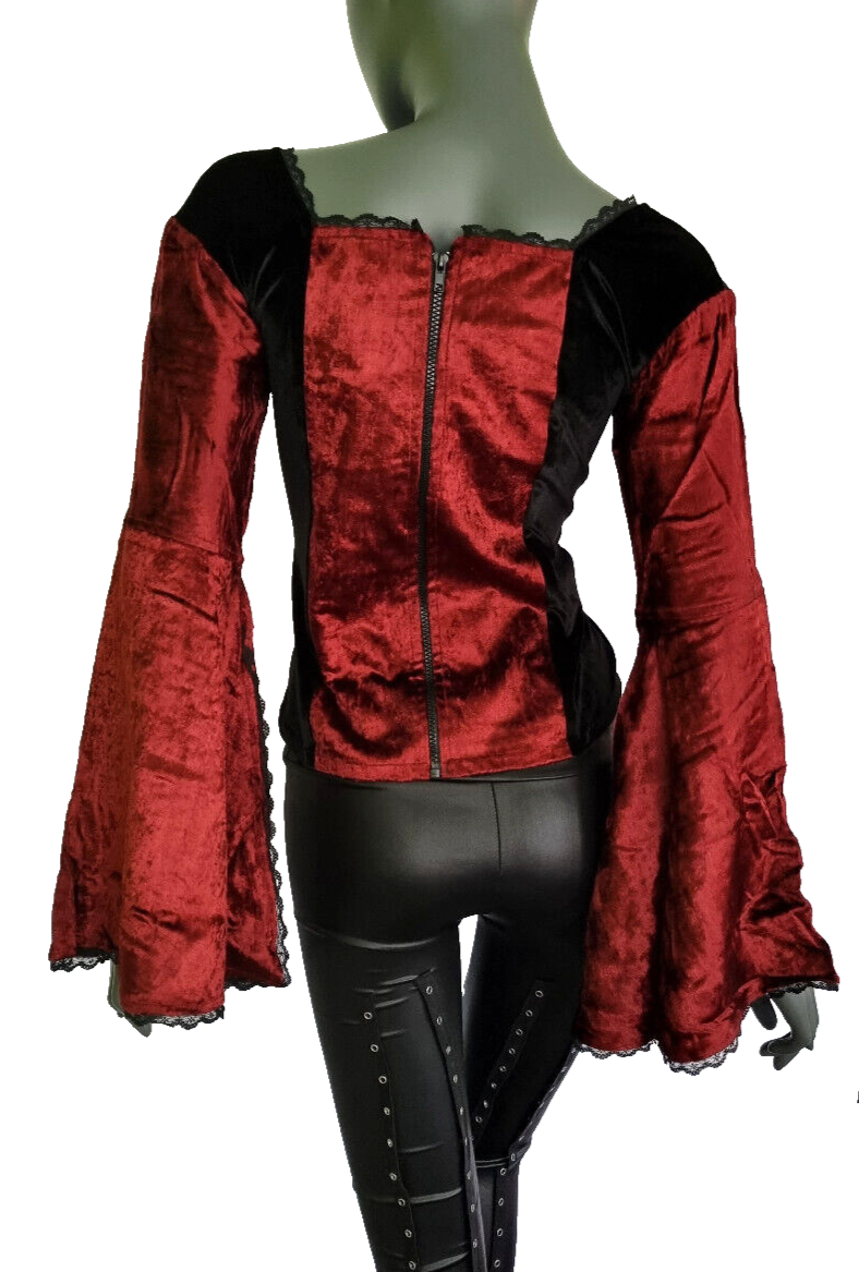 Gothic Samt-Bluse bordeaux Pentagramm Witch Dark role-playing Gr.34-38
