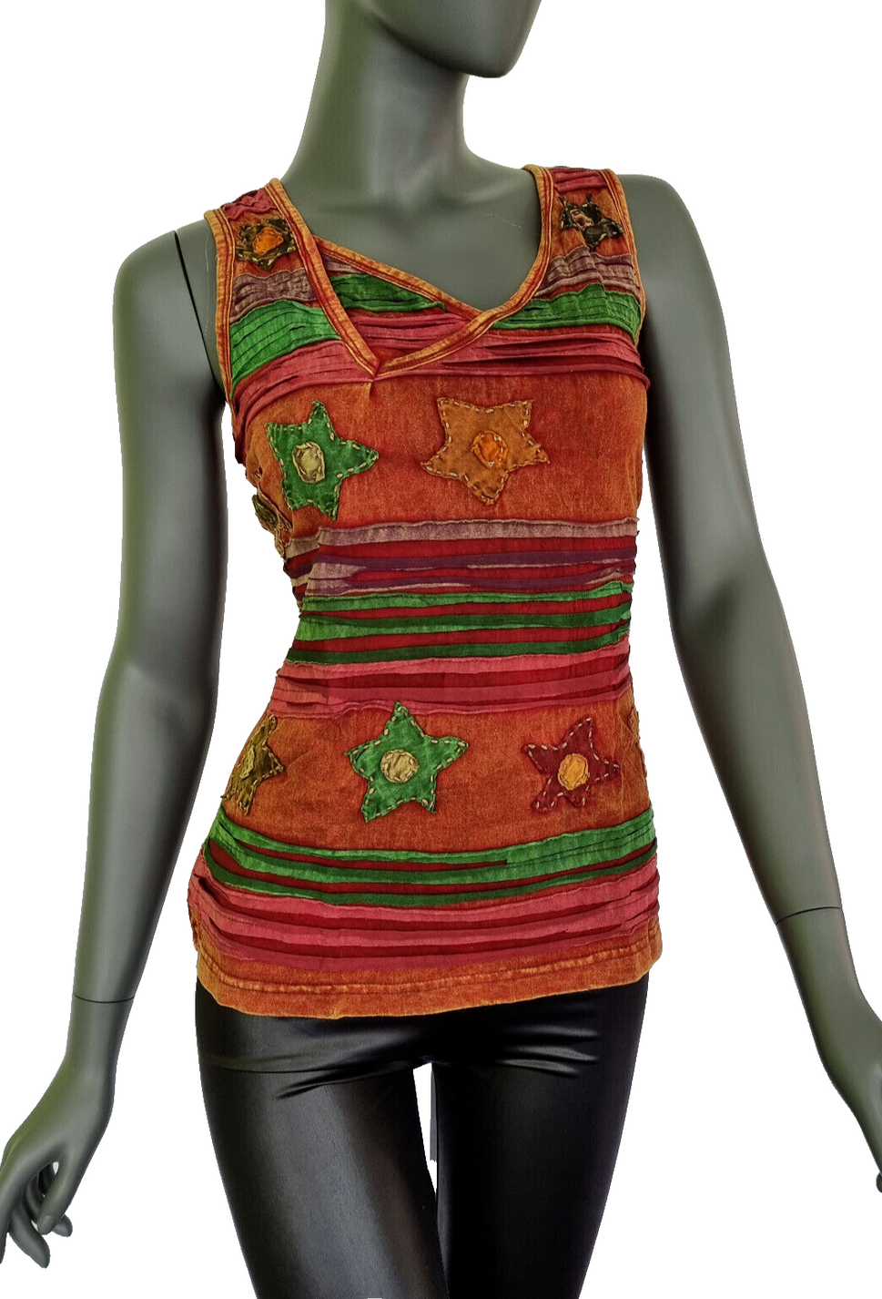 Razor Cut Damen Top Ethno Nepal Flower Hippie Boho Vintage Gr. 34/36