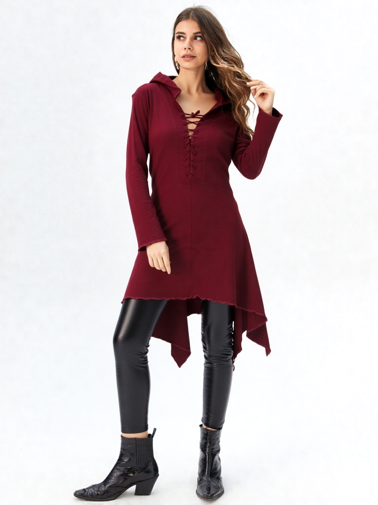 Gugel Zipfelkleid Shirtjacke Goa Ethno Medieval Hippie Pixie Gr. L/XL