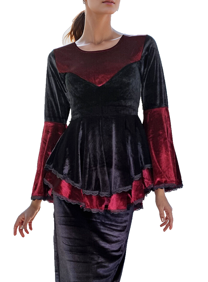 SamtTunika Gothic Witch Medieval Victorian schwarz-bordeaux Larp Gr.38-42