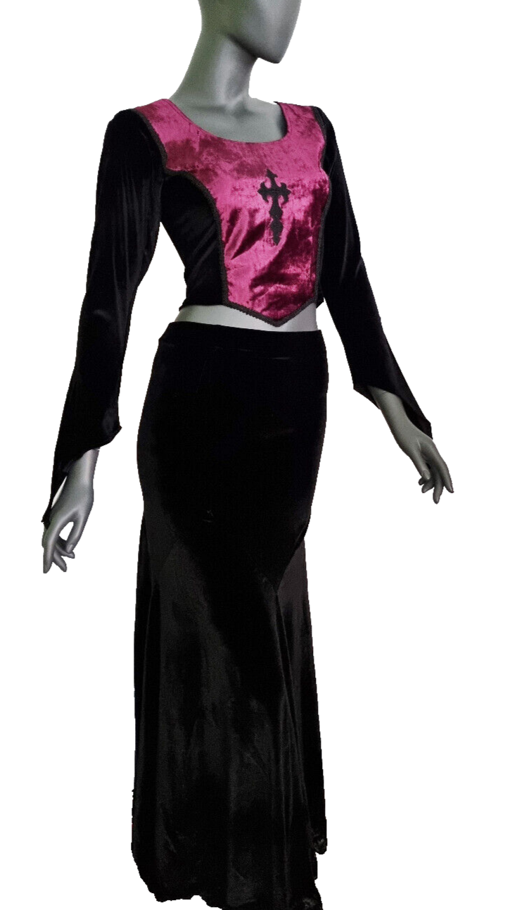 Corsagen-Top Kreuz Gothic Witch Samt Stulpenärmel schwarz Gr.36/38