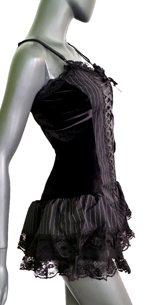 Bäres Corsagenkleid Minikleid Mieder Gothic Punk Victorian Pinstripes Gr.34/36