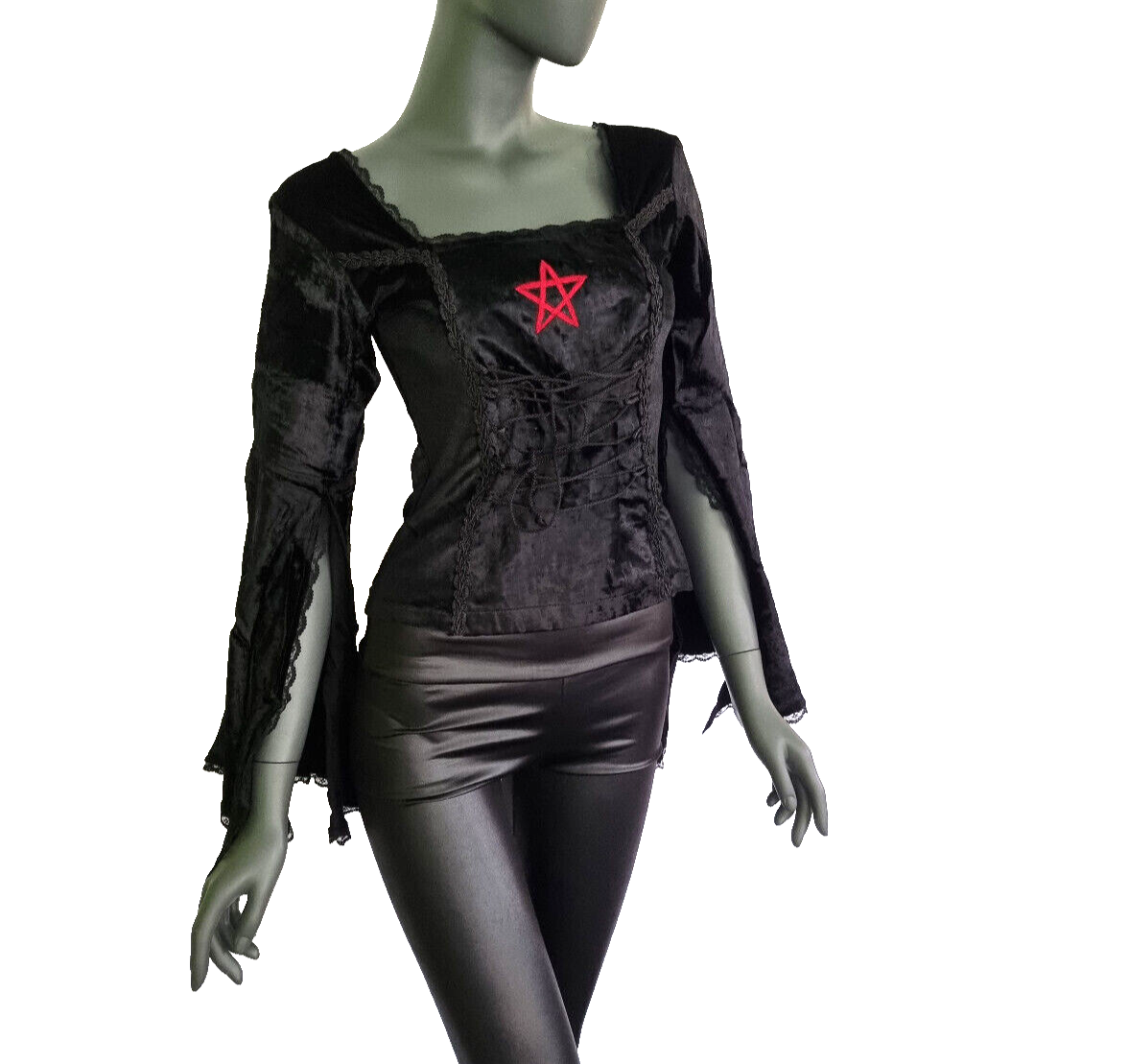 Gothic Samt-Bluse bordeaux Pentagramm Witch Dark role-playing Gr.38/40