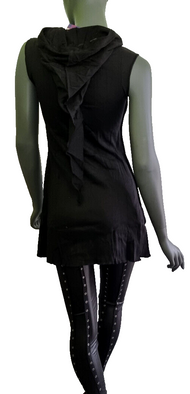 Gugel Longshirt Kleid Medieval Pixie Boho schwarz Gr.38/40