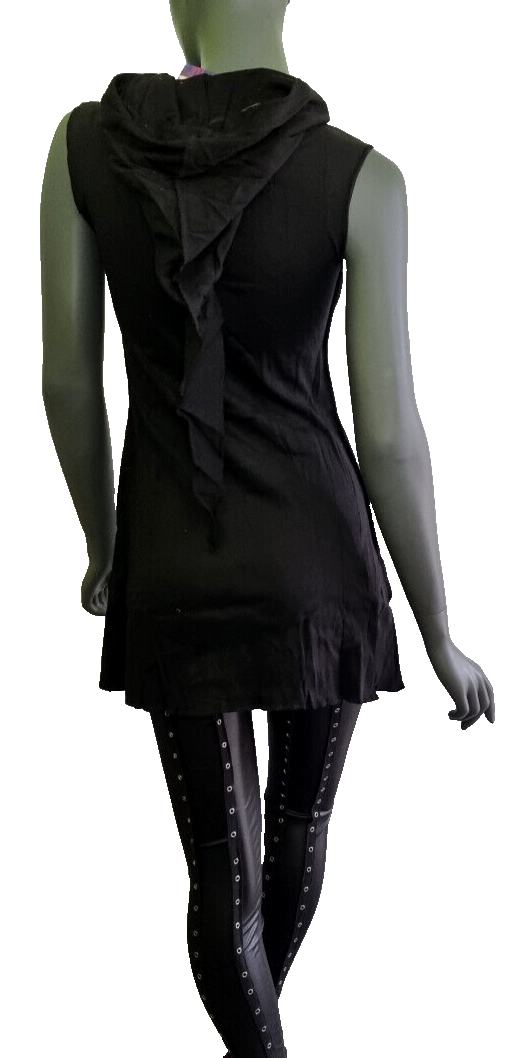 Gugel Longshirt Kleid Medieval Pixie Boho schwarz Gr.38/40