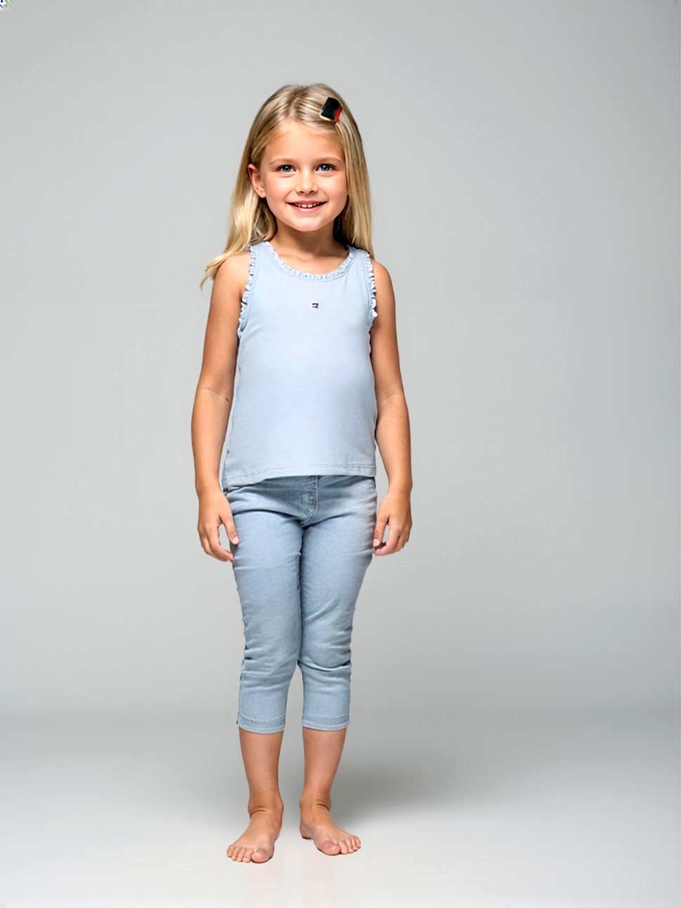 Tommy Hilfiger Rib Top Essential mit Rüschen hellblau Gr. 86