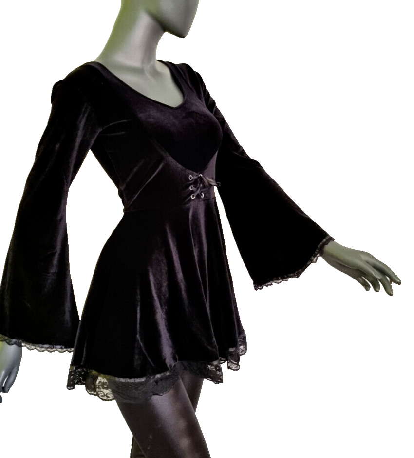 SamtTunika  Gothic Minikleid Witch Medieval schwarz   Gr.34-38