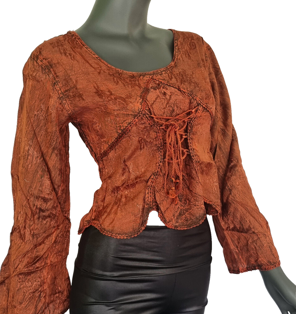 Kurz-Bluse Boho Hippie Ethno braun orange vintage Gr.34-38 freesize