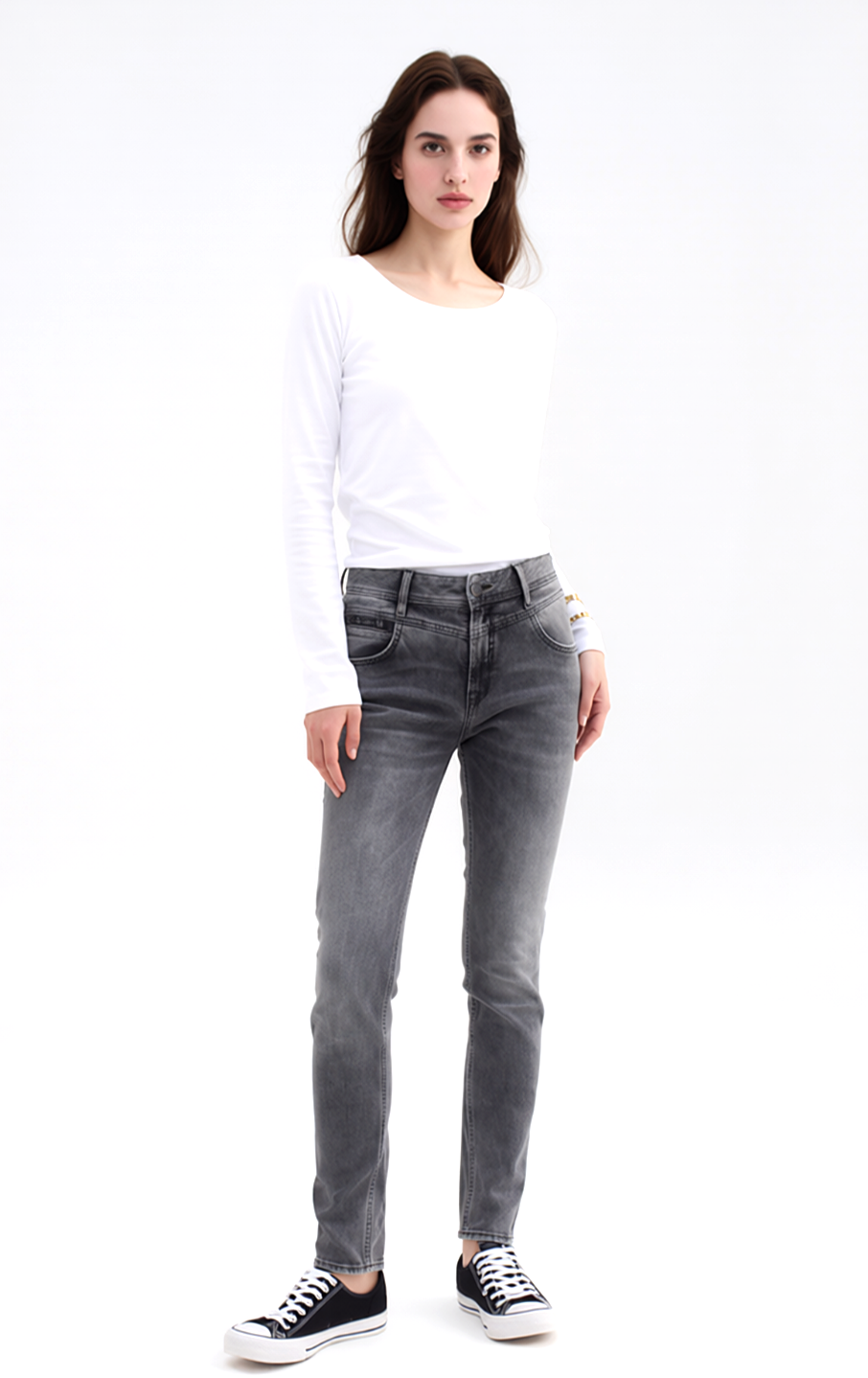 Herrlicher Jeans Peppy slim grau stretch normal waist Gr.W26 L30