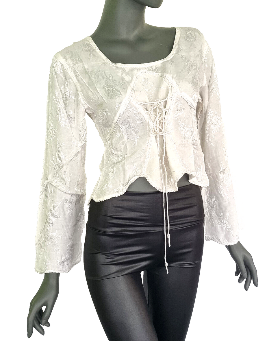 Kurz-Bluse Boho Hippie Ethno olive vintage Gr.34-38 freesize