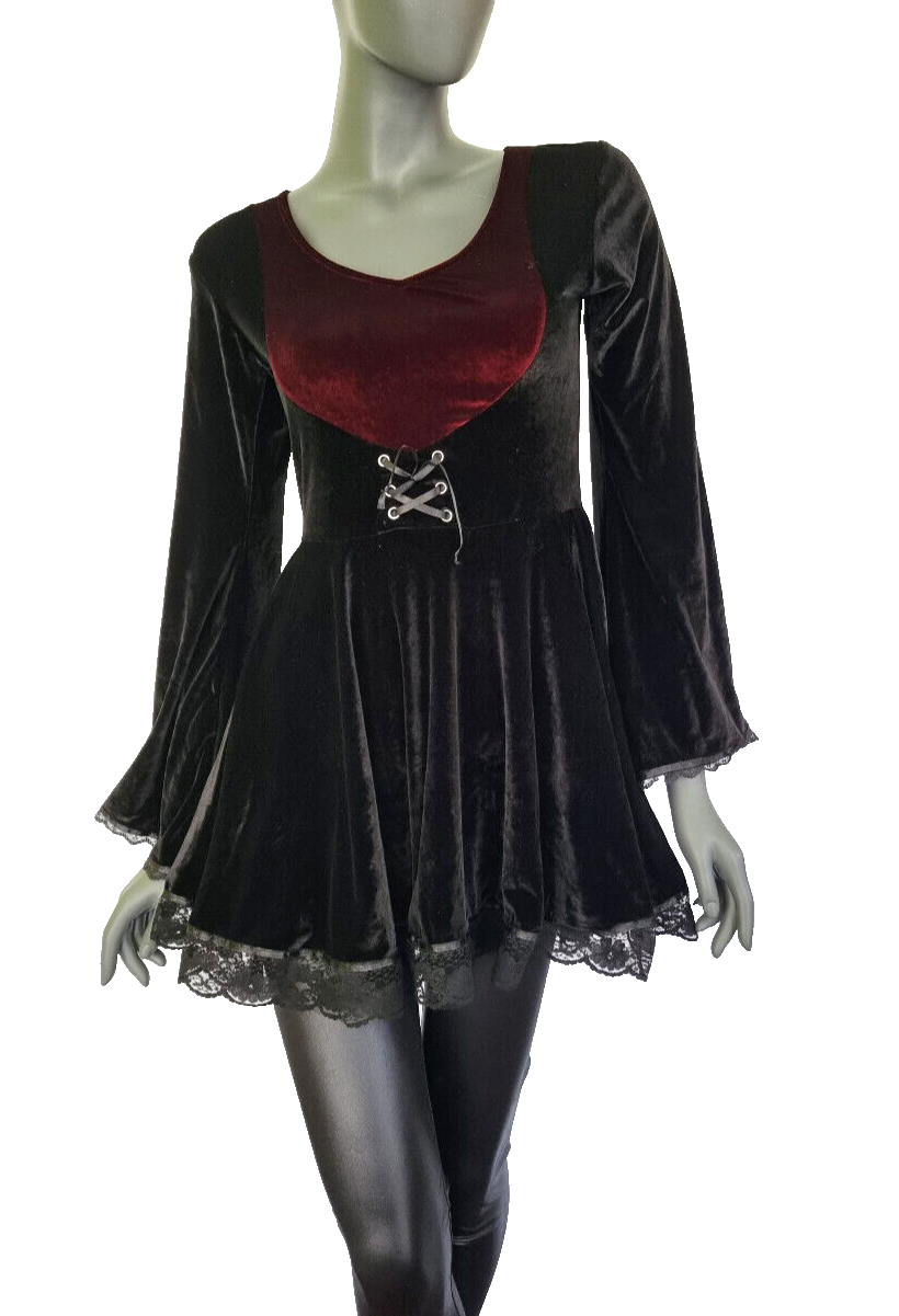SamtTunika  Gothic Minikleid Witch Medieval schwarz lila Larp Gr.34-38