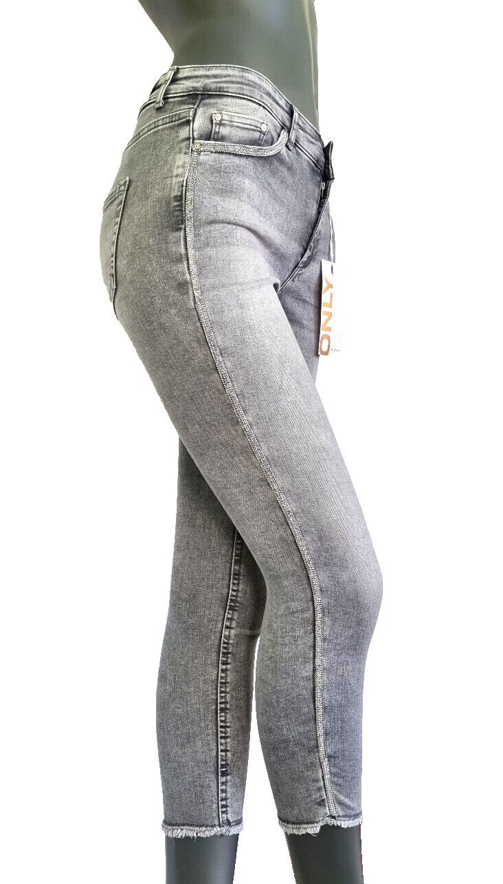 Only Blush Skinny Fit Jeans used Look 7/8 tel Glitzer Seitenstreifen Gr.S 32-34