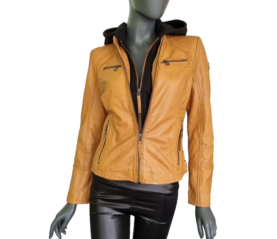 Gipsy Mauritius Lederjacke mit Sweat Hoodie Bikerjacke karamell Gr. L36-38