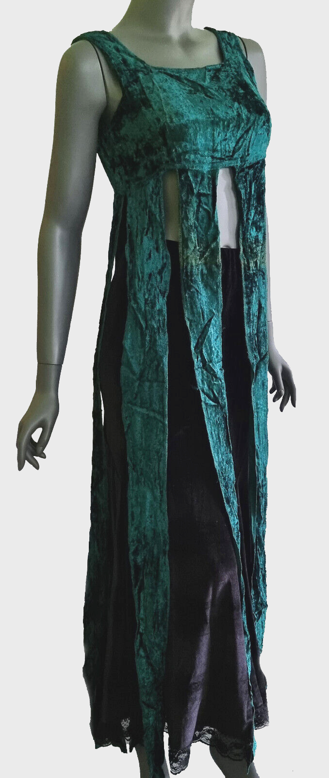 Samt Longtop Zipfel Überkleid grün Pixie Gothic Boho Gr.34-38