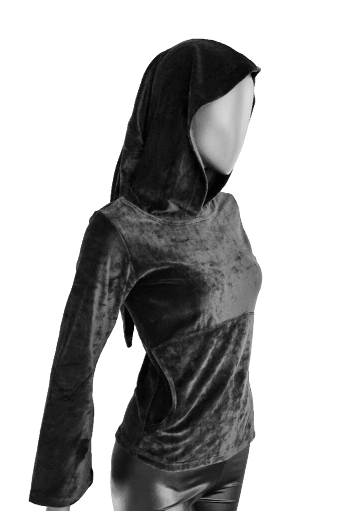 Gugel Nickisweater Vintage Gothic Pixie Larp grau violett-bordeaux Gr.34/36