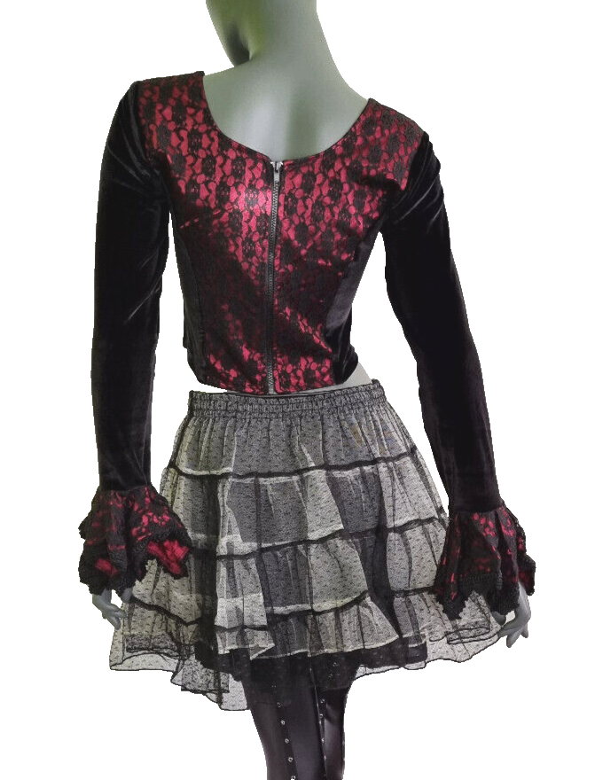 Bäres Samtbluse Spitze Corsagenlook Barock Gothic bordeaux Gr.34/36