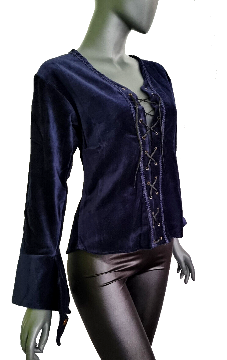 Bäres Blazer Schnürjacke Edwardian Gothic blau Samtjacke Zipfelärmel Gr. 36-40