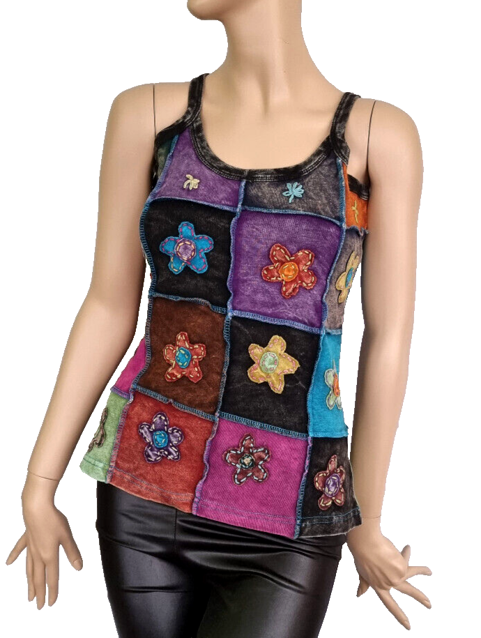 Ethno Patchwork Tops Flower natural Symbols Gr.36/38