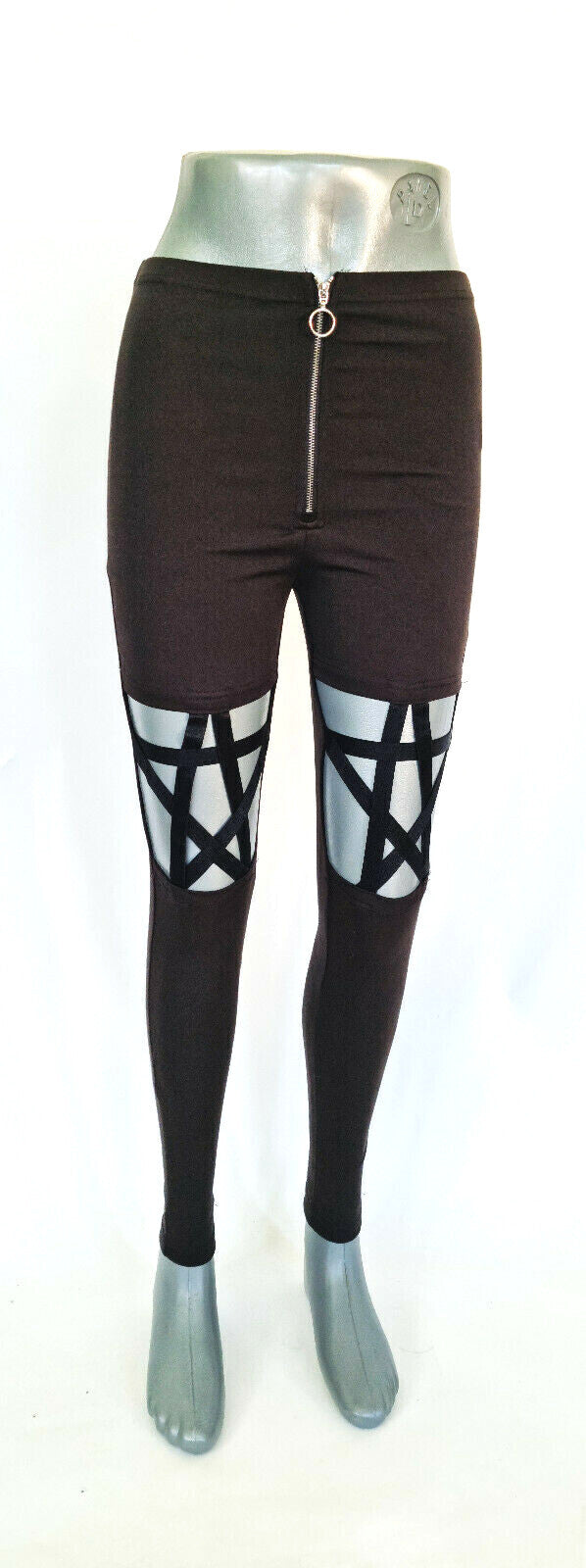 Pentagramm Leggings Stretch-Pant mit Zipper Gothic schwarz Gr.34,36,38