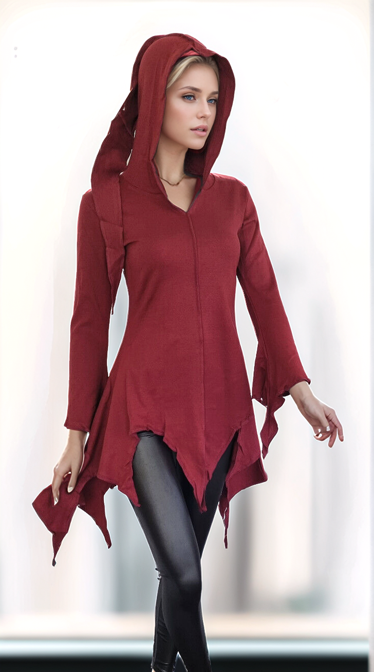 Gugel ZipfelKleid Medieval Gothic Ethno Witch Pixie grün, rot Gr.S/M, L/XL