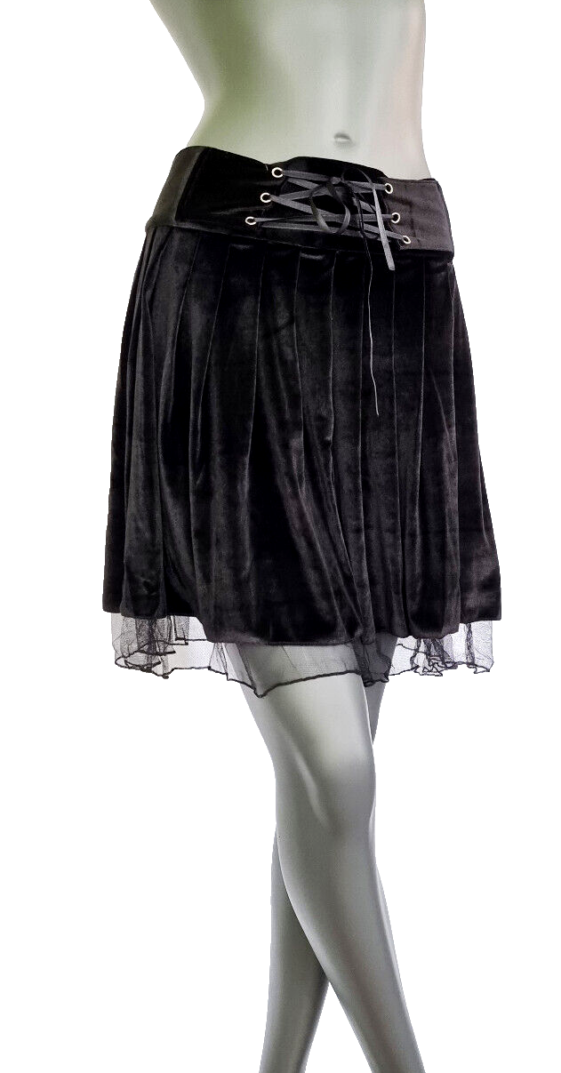 Minirock Samtrock Faltenrock Gothic Punk Rock Pixie Dark  schwarz Gr.42