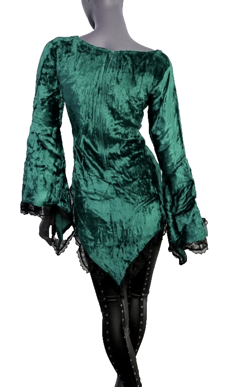 Samttunika  Gothic Pixie Punk Medieval Witch Vokuhila grün Gr.34-38