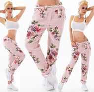ITALY Damen Hose Blumen Boho Landhaus Leinen Look Gürtel 34-38