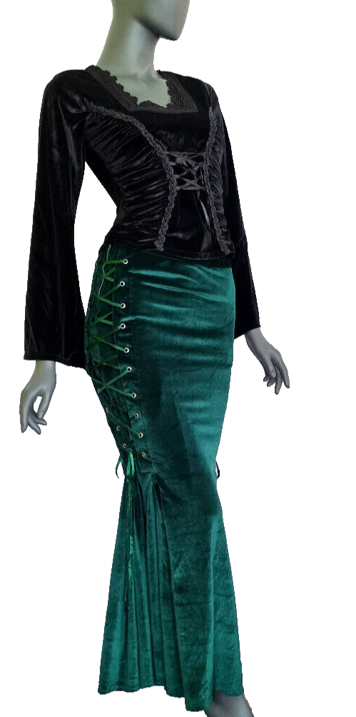 Bäres Maxirock Corsagenrock Samt  victorian gothic smaragdgrün Gr.36/38
