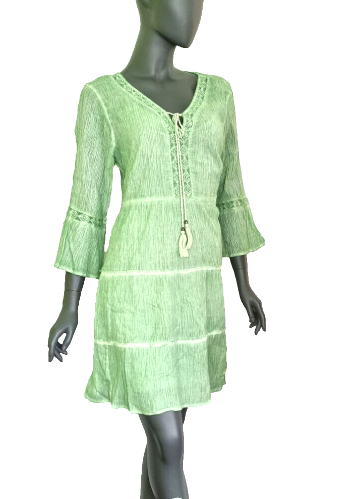 Tunikakleid grün Kreppkleid oil dyed  Ibiza Boho Spitze Gr.44