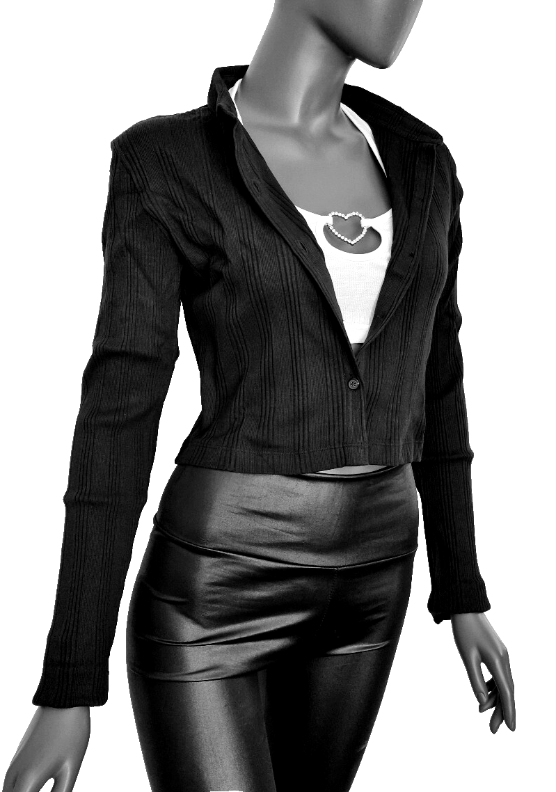 Calvin Klein Strickjacke Badge Elongated Kurzjacke Rib Struktur Gr.XL 38/40