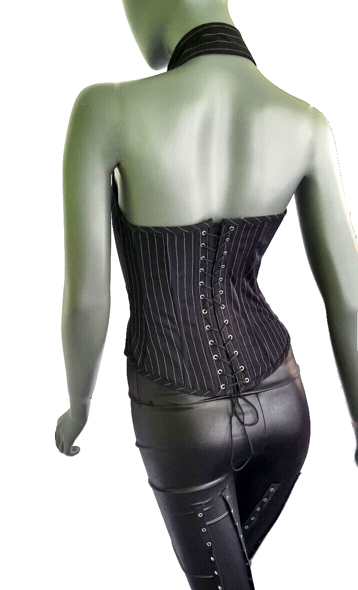Neckholder Corsagen-Top Pinstripe Rockabilly Gothic Party Gr.S/34
