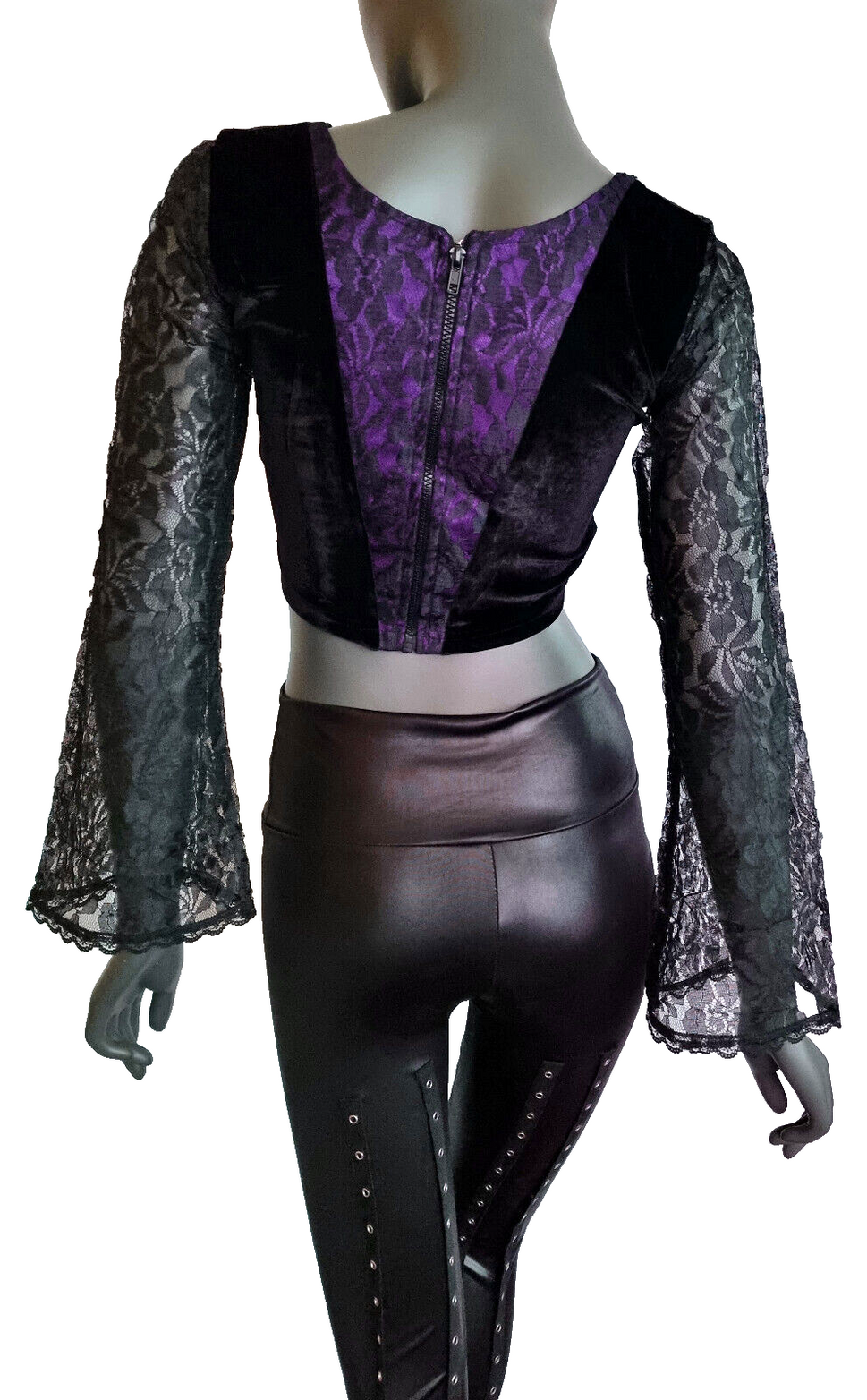 Bäres Kurztop SamtSpitze Gothic Punk Victorian schwarz-violett  Gr.34-38