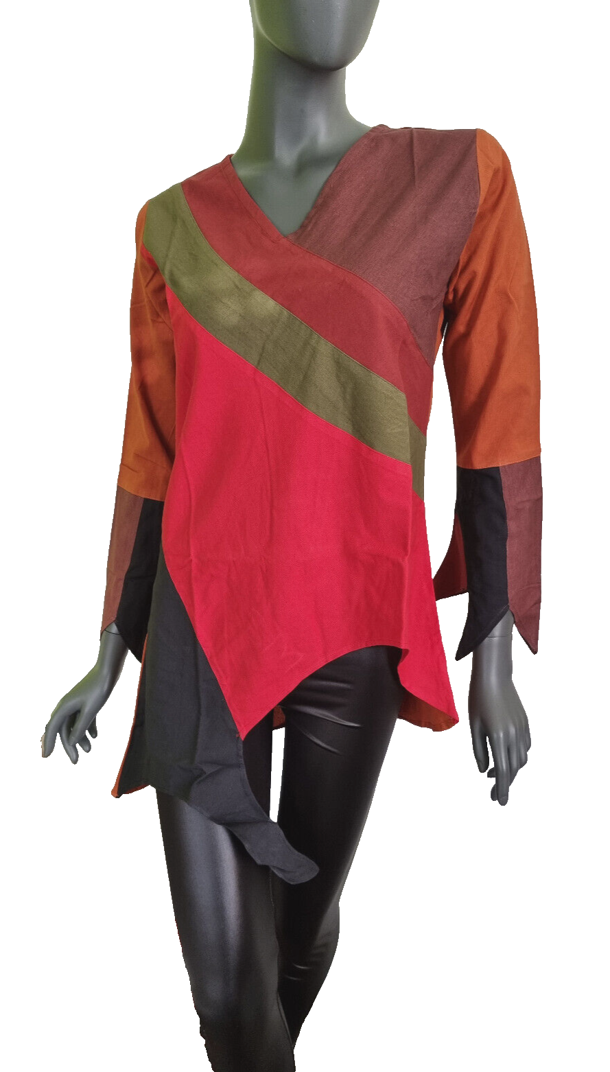 Damen Top Ethno Nepal Hippie Boho Patchwork braun-orange asymetrisch Gr.38-40