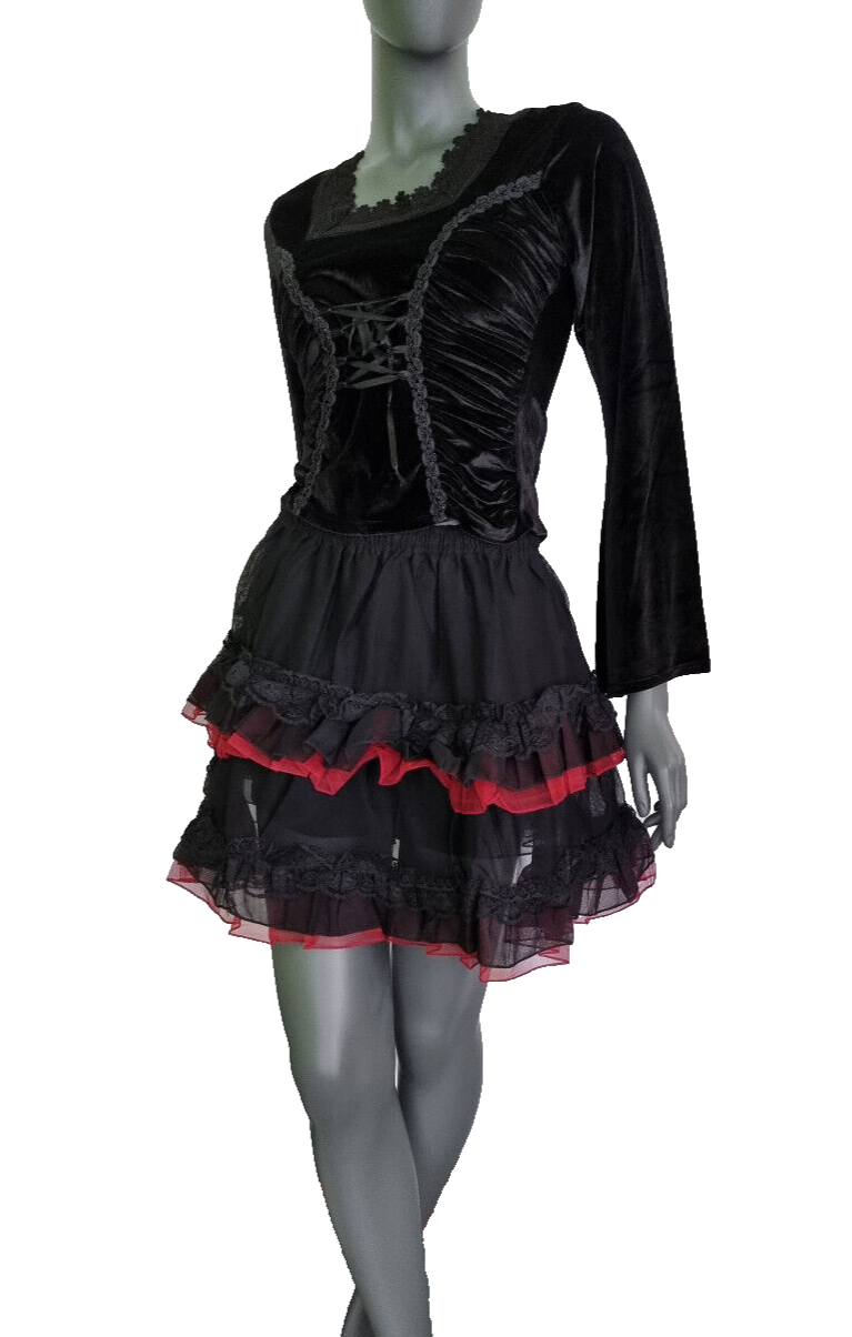 Bäres Tüllrock Spitze Gothic Punk Rock Dark schwarz rot Gr.34-40 freesize