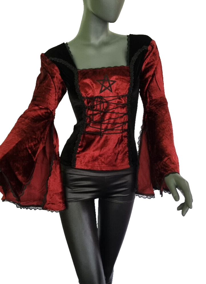 Gothic Samt-Bluse  schwarz Pentagramm Witch Dark role-playing Gr.38/40