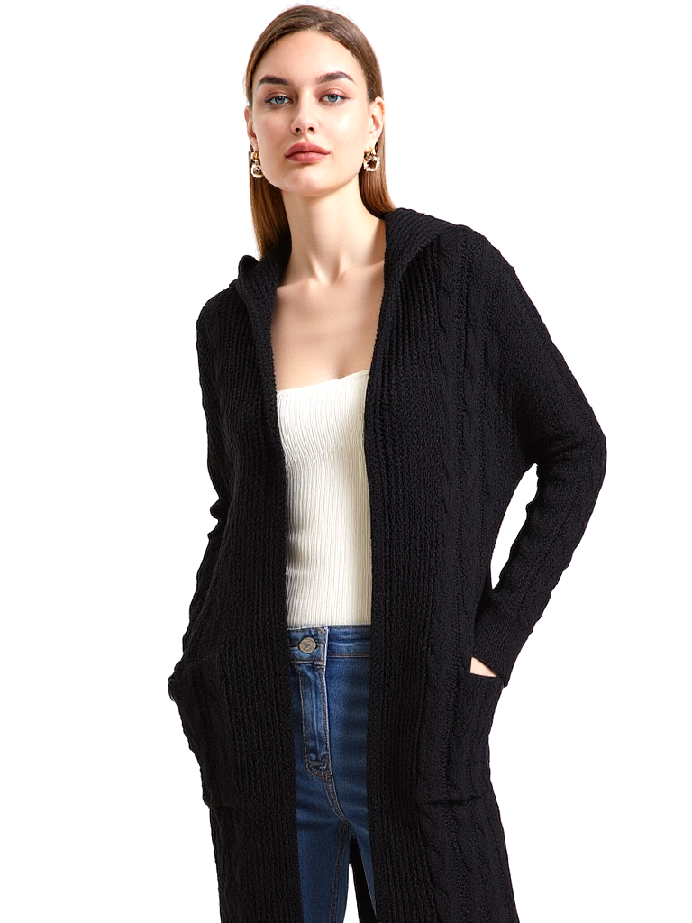 Aniston Strickjacke Longjacke Kapuze schwarz onesize 38/40