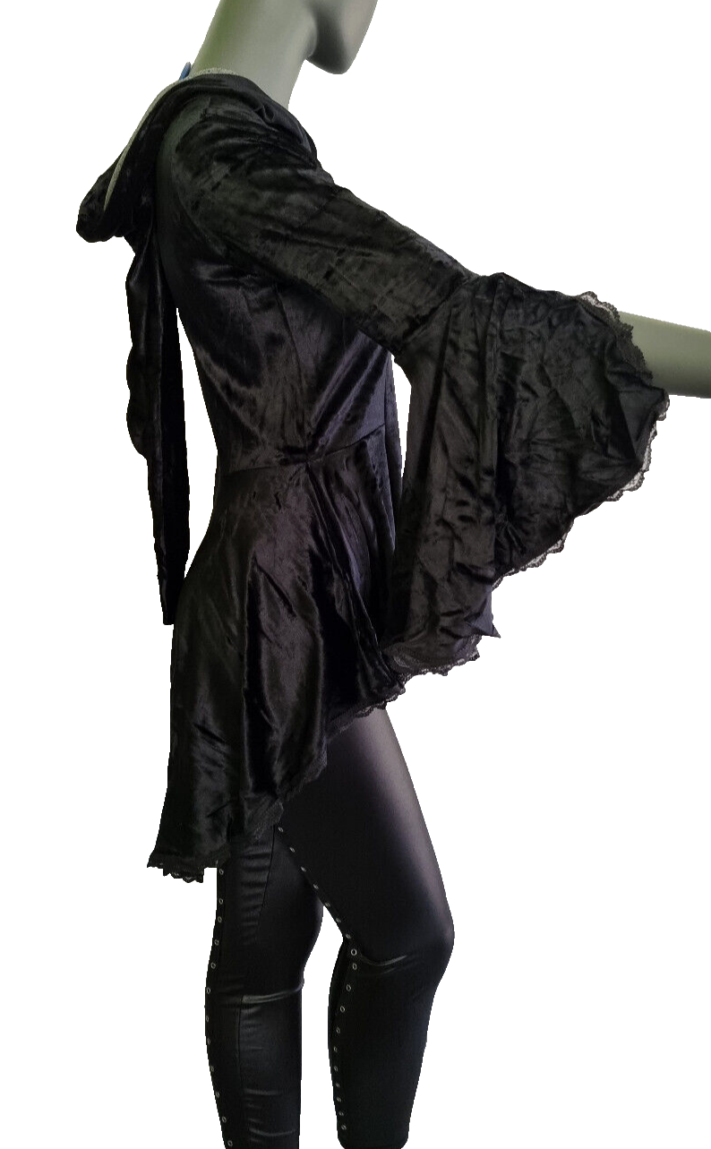 Gugel Samttunika schwarz Spitze Gothic Punk Medieval Gr.38/40 kleine 42