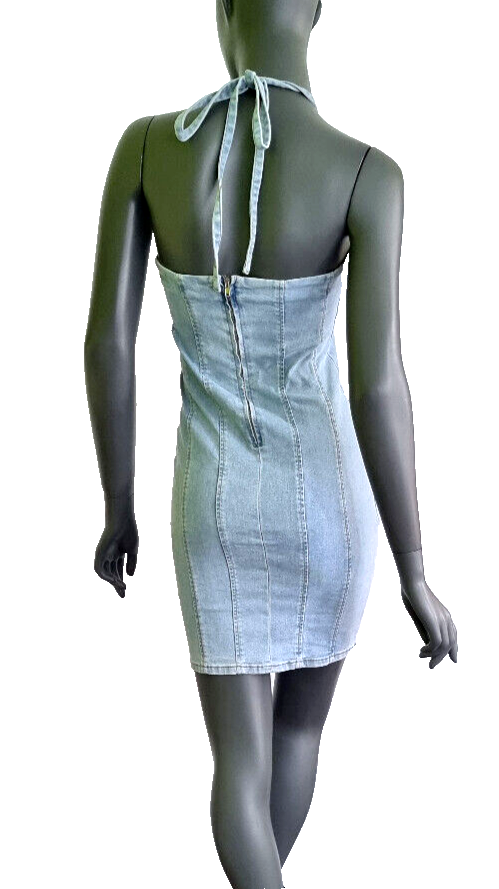 Laulia Paris Jeanskleid Neckholder mit Blüte Gr.XS-XL