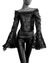 Samt Carmenbluse Mieder Spitze viktorian Barock Gothic Punk Corsagenbluse 36/38
