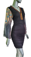 Zeige Bild Melrose Peacock Mini-Kleid Longshirt Raffung Jersey Trompetenärmel Gr.36 2
