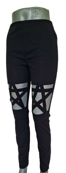 Zeige Bild Pentagramm Leggings Gothic schwarz stretch Gr.34-40 2