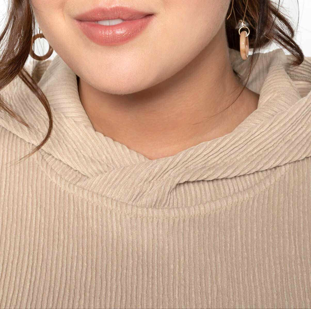 Sheego Longsleeve Struktur Kapuzenshirt Hoodie camel Gr. 48/50