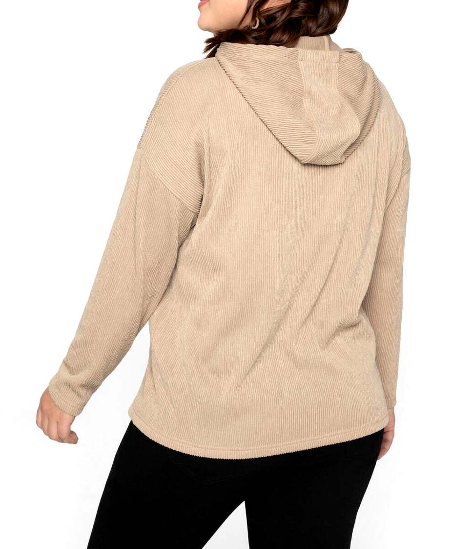 Sheego Longsleeve Struktur Kapuzenshirt Hoodie camel Gr. 52/54