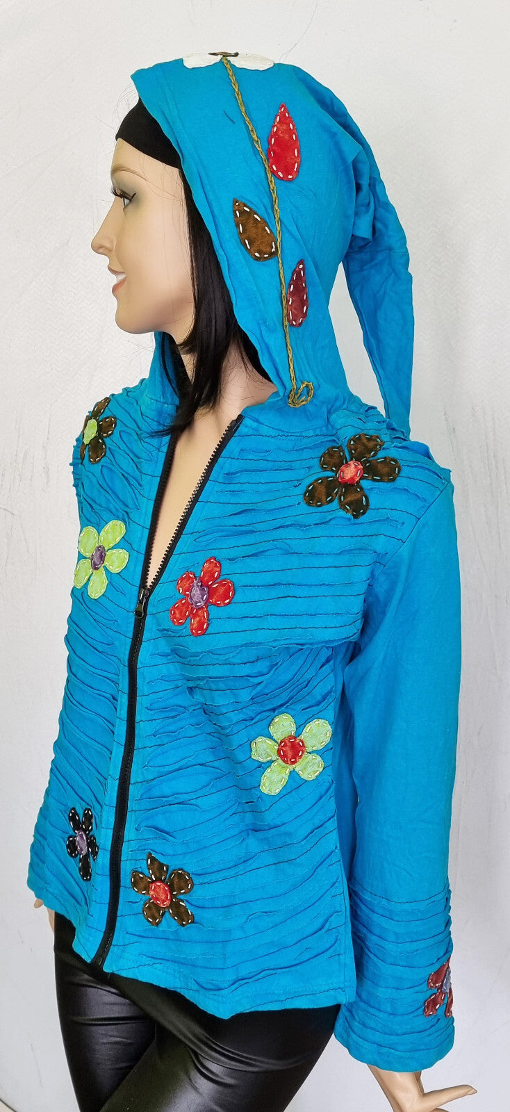 Gugel Razor Cut Patchwork Nepal Goa Ethno Flower Power Vintage Gr.34-38 onesize